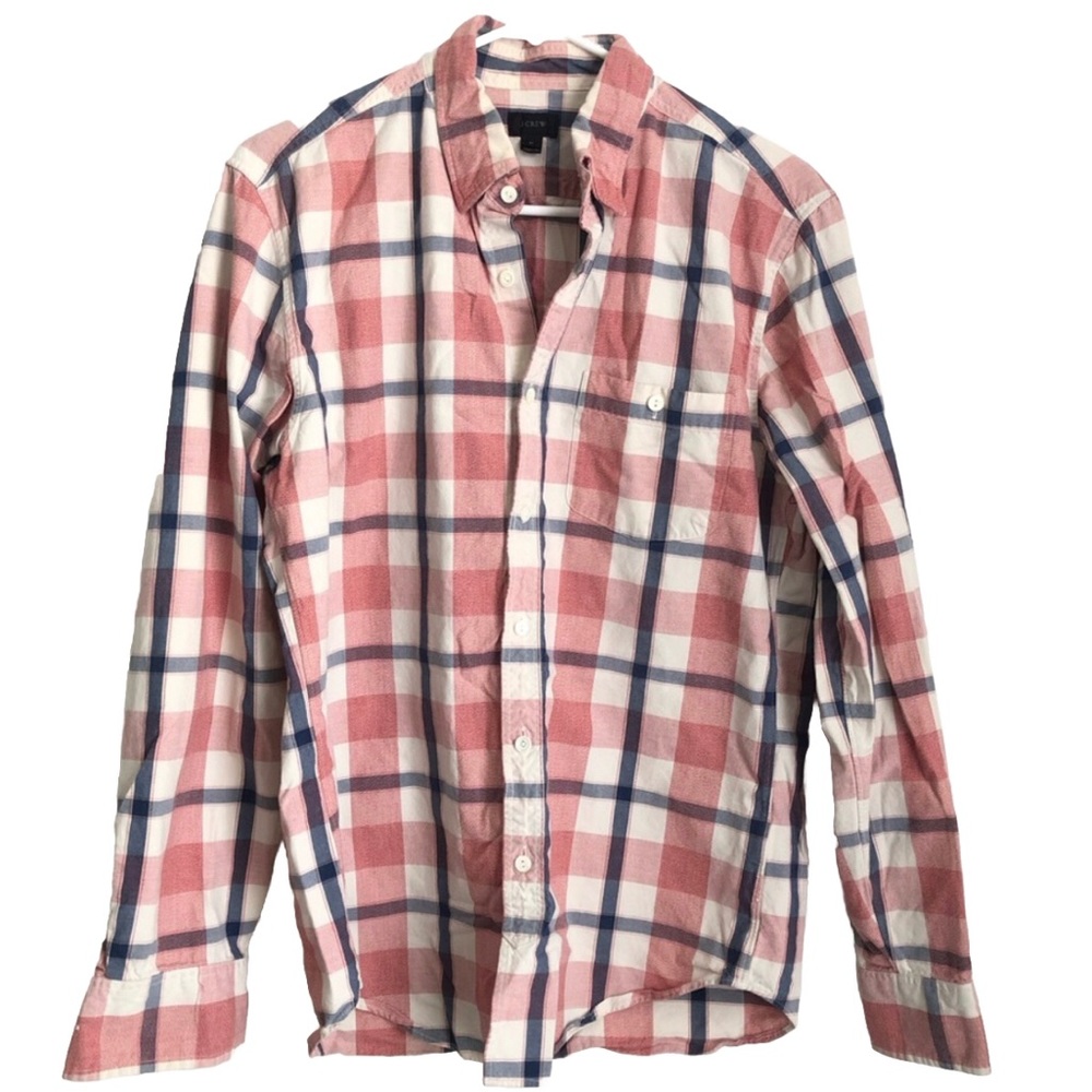 J Crew Plaid Shirt Button Down Pink and Blue Women’s Size Medium Collar Preppy